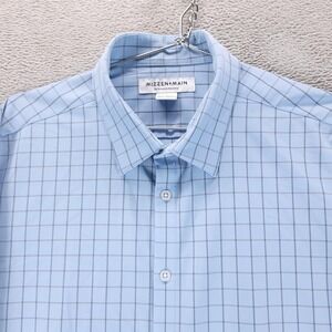 Mizzen+Main Dress Shirt Mens Large Blue Check Trim Fit Stretch Performance
